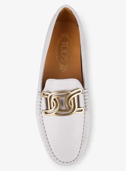Mocassin leder wit mat goud logo en nopjes zool | DELSCHER. Fashion