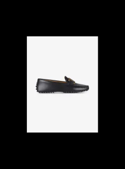 Mocassin leder zwart met mat goud logo | DELSCHER. Fashion