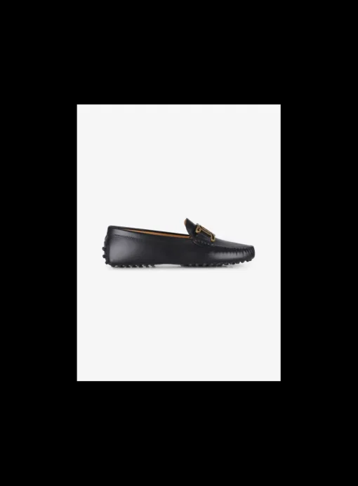 Mocassin leder zwart met mat goud logo | DELSCHER. Fashion