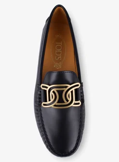 Mocassin leder zwart met mat goud logo | DELSCHER. Fashion