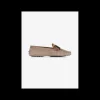 Mocassin suede beige met mat goud logo | DELSCHER. Fashion