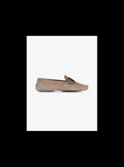Mocassin suede beige met mat goud logo | DELSCHER. Fashion