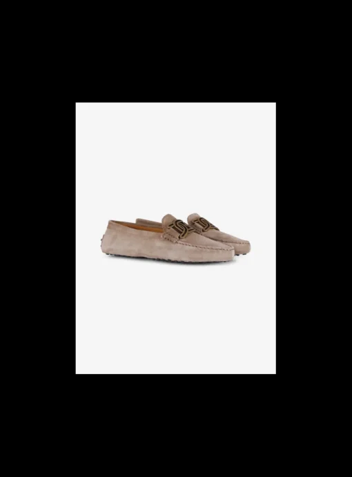 Mocassin suede beige met mat goud logo | DELSCHER. Fashion