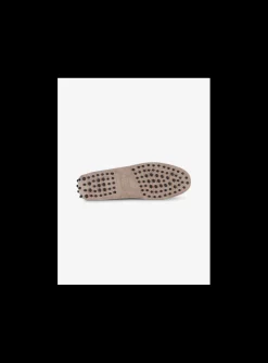 Mocassin suede beige met mat goud logo | DELSCHER. Fashion
