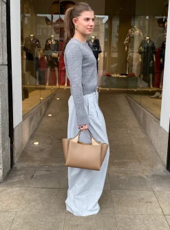 Pantalon bandplooi lichtgrijs | DELSCHER. Fashion