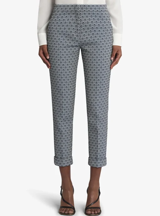 Pantalon blauw lichtgrijs print | DELSCHER. Fashion