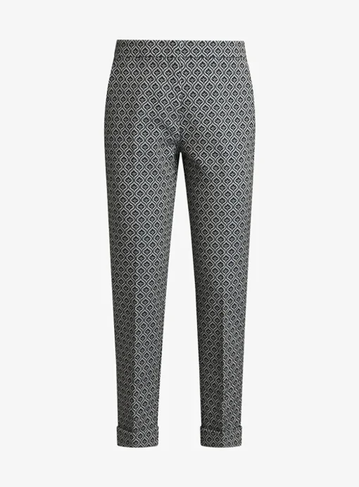 Pantalon blauw lichtgrijs print | DELSCHER. Fashion