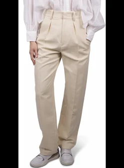 Pantalon Miro bandplooi ecru structuur | DELSCHER. Fashion