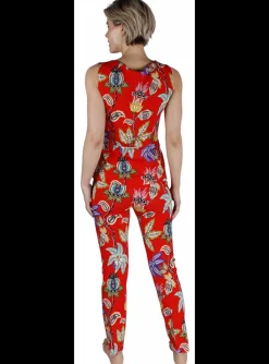 Pantalon rood bloem dessin | DELSCHER. Fashion