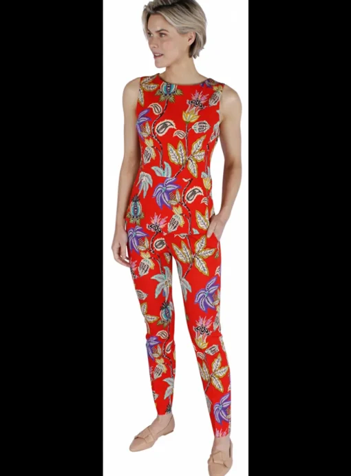 Pantalon rood bloem dessin | DELSCHER. Fashion