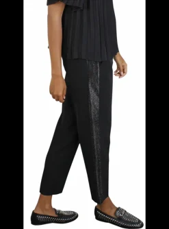 Pantalon Saxon zwart met brede glitter bies | DELSCHER. Fashion