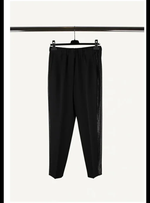 Pantalon Saxon zwart met brede glitter bies | DELSCHER. Fashion