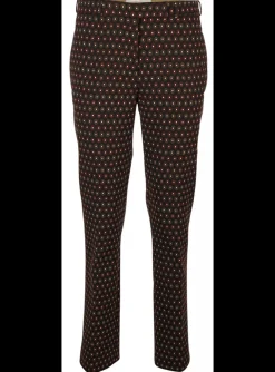 Pantalon zwart met cirkels in oker en rood | DELSCHER. Fashion