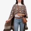 Poncho col kort camel brons offwhite dessin | DELSCHER. Fashion