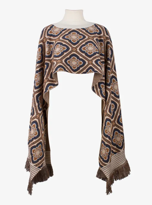 Poncho col kort camel brons offwhite dessin | DELSCHER. Fashion