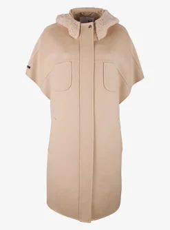 Poncho wol camel met teddy capuchon | DELSCHER. Fashion