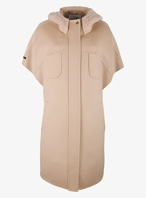 Poncho wol camel met teddy capuchon | DELSCHER. Fashion