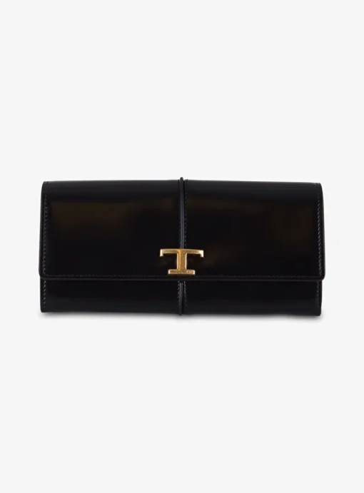 Portemonnee shiny leder groot zwart | DELSCHER. Fashion