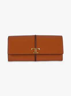 Portemonnee shiny leder groot cognac | DELSCHER. Fashion