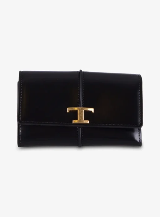 Portemonnee shiny leder zwart | DELSCHER. Fashion