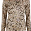 Pull bloem dessin in beige, goud, zwart | DELSCHER. Fashion