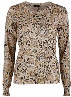 Pull bloem dessin in beige, goud, zwart | DELSCHER. Fashion