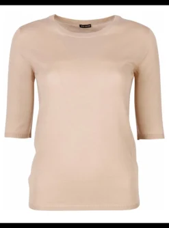 Pull cashmere beige korte mouw | DELSCHER. Fashion