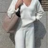 Pull cashmere double face offwhite | DELSCHER. Fashion