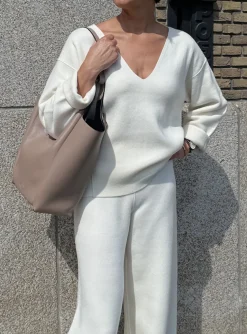 Pull cashmere double face offwhite | DELSCHER. Fashion