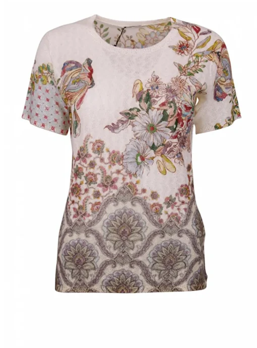Pull cashmere offwhite bloemen en glitter | DELSCHER. Fashion