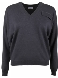 Pull cashmere v-hals antraciet | DELSCHER. Fashion