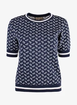 Pull h dessin blauw wit | DELSCHER. Fashion