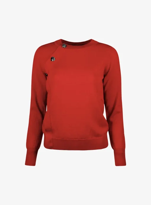 Pull kross rood met knoop detail | DELSCHER. Fashion