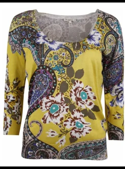 Pull paisley en bloem geel | DELSCHER. Fashion