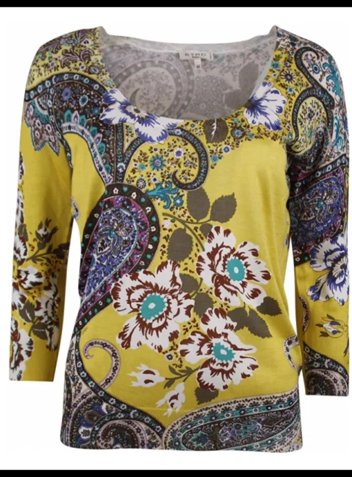 Pull paisley en bloem geel | DELSCHER. Fashion