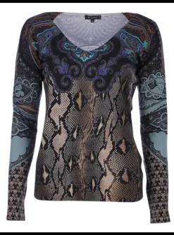 pull print blauw bruin | DELSCHER. Fashion