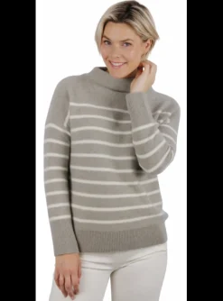 Pull soft touch streep salie groen | DELSCHER. Fashion
