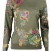 Pull turtle neck olijfgroen met dessin | DELSCHER. Fashion