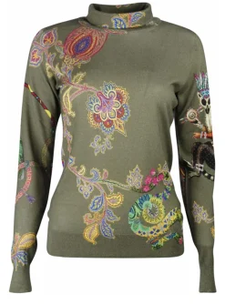Pull turtle neck olijfgroen met dessin | DELSCHER. Fashion