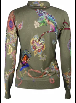 Pull turtle neck olijfgroen met dessin | DELSCHER. Fashion
