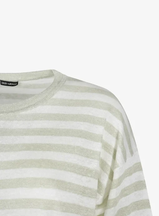 Pull Venera groen wit streep korte mouw | DELSCHER. Fashion