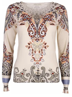Pull v-hals offwhite met print | DELSCHER. Fashion