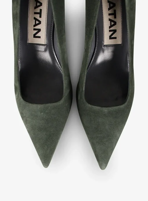 Pump pointy suede bottle groen | DELSCHER. Fashion