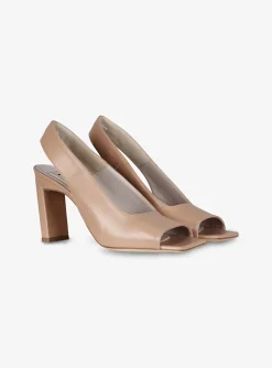 Pump slingback peeptoe leer camel | DELSCHER. Fashion