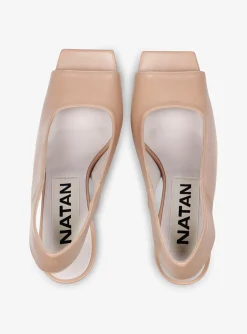 Pump slingback peeptoe leer camel | DELSCHER. Fashion