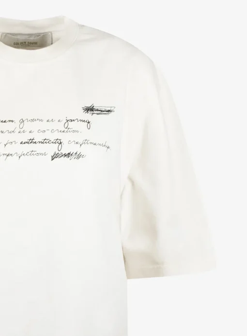 Relaxed shirt offwhite met tekst | DELSCHER. Fashion