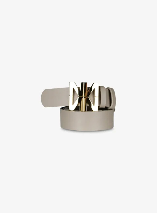 Riem cliche leder beige met goud logo | DELSCHER. Fashion