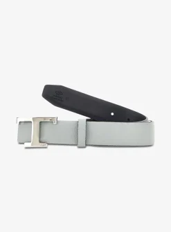 Riem grijs leder met zilveren t | DELSCHER. Fashion
