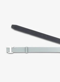 Riem grijs leder met zilveren t | DELSCHER. Fashion