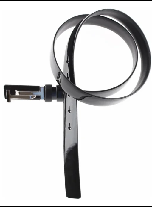 Riem lak/leder zwart met double T gesp | DELSCHER. Fashion